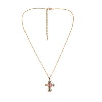 Cubic Zircon Micro Pave Brass Necklace, with 2.36inch extender chain, Cross, gold color plated, fashion jewelry & micro pave cubic zirconia & for woman, golden Approx 14.96 Inch 