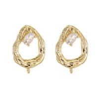 Brass Earring Stud Component, with Cubic Zirconia, gold color plated, DIY golden [