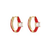 Cubic Zircon Brass Earring, with Cubic Zirconia, Donut, gold color plated, for woman & enamel 