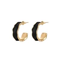 Brass Stud Earring, Letter C, gold color plated, for woman & enamel [