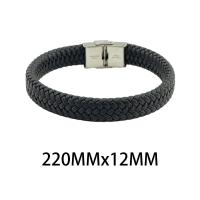 PU Leather Cord Bracelets, 304 Stainless Steel, with PU Leather, fashion jewelry & Unisex, black Approx 22 cm 