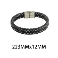 PU Leather Cord Bracelets, 304 Stainless Steel, with PU Leather, fashion jewelry & Unisex, black Approx 22.3 cm 