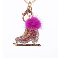Zinc Alloy Key Chain Jewelry, with Marten Hair, Shoes, plated, fashion jewelry & with rhinestone, pink 