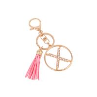 Zinc Alloy Key Chain Jewelry, with PU Leather, Alphabet Letter, plated, fashion jewelry & with rhinestone, golden 