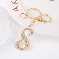 Zinc Alloy Key Chain Jewelry, Number, plated, fashion jewelry & with rhinestone, golden 
