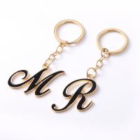 Zinc Alloy Key Chain Jewelry, Alphabet Letter, plated, fashion jewelry & with rhinestone, golden 