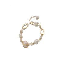 Cultured Freshwater Pearl Brass Bracelet, with Brass, real gold plated & for woman Approx 8.3 Inch 