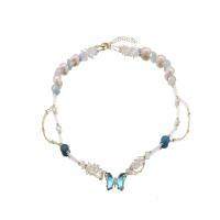 Crystal Freshwater Pearl Necklace, with Crystal & Brass, Butterfly, 18K gold plated, fashion jewelry & for woman Approx 17.3 Inch 