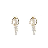 Freshwater Pearl Brass Earring, with Brass, 18K gold plated, fashion jewelry & for woman, 40mm 