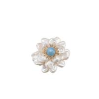 Freshwater Pearl Brooch, with Aquamarine & Brass, Flower, 18K gold plated, fashion jewelry & for woman, 40mm 