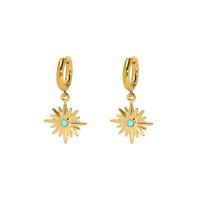 Stainless Steel Drop Earring, 304 Stainless Steel, with turquoise, Geometrical Pattern, 18K gold plated, fashion jewelry & for woman 