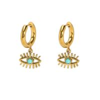 Stainless Steel Drop Earring, 304 Stainless Steel, with turquoise, Evil Eye, real gold plated, fashion jewelry & for woman & hollow 