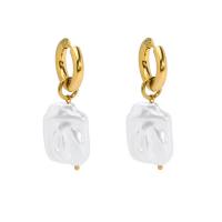 Freshwater Pearl Drop Earring, 304 Stainless Steel, with Freshwater Pearl, real gold plated, fashion jewelry & for woman 