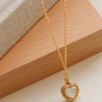 Titanium Steel Jewelry Necklace, with White Shell, with 2inch extender chain, Heart, real gold plated, fashion jewelry & for woman Approx 15.7 Inch 
