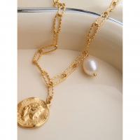 Titan Schmuck Halskette, Titanstahl, mit Kunststoff Perlen, mit Verlängerungskettchen von 2inch, 18 K vergoldet, Modeschmuck & für Frau, Länge:ca. 15.7 ZollInch, verkauft von PC