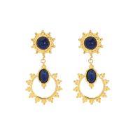 Stainless Steel Drop Earring, 304 Stainless Steel, with Lapis Lazuli, real gold plated, fashion jewelry & for woman, 16.5-41mm 