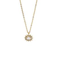 Cubic Zirconia Stainless Steel Necklace, 304 Stainless Steel, with 2inch extender chain, real gold plated, cross chain & micro pave cubic zirconia & for woman Approx 15.7 Inch [