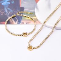 Titanium Steel Jewelry Set, with 5,4cm extender chain, Vacuum Ion Plating, fashion jewelry & for woman & with rhinestone, golden cm, 16 cm 
