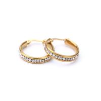 Stainless Steel Hoop Earring, 304 Stainless Steel, Vacuum Ion Plating, fashion jewelry & for woman & with rhinestone, golden 