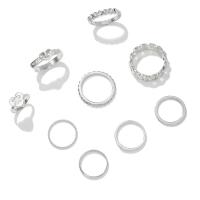 Zinc Set anillo de aleación, aleación de zinc, chapado en color de plata, 9 piezas & Joyería & para mujer & con diamantes de imitación, plateado, Vendido por Set[