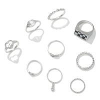 Zinc Set anillo de aleación, aleación de zinc, chapado en color de plata, 8 piezas & Joyería & para mujer & esmalte & con diamantes de imitación, plateado, Vendido por Set[