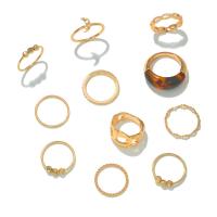 Zinc Set anillo de aleación, aleación de zinc, con resina, chapado en color dorado, 11 piezas & Joyería & para mujer & con diamantes de imitación, multicolor, Vendido por Set[