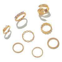 Zinc Set anillo de aleación, aleación de zinc, chapado en color dorado, 8 piezas & Joyería & para mujer & con diamantes de imitación, dorado, Vendido por Set[