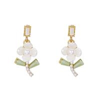 Glass Zinc Alloy Earring, with Crystal & Plastic Pearl, Flower, gold color plated, fashion jewelry & for woman, two different colored 