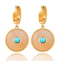 Stainless Steel Drop Earring, 316L Stainless Steel, with Synthetic Turquoise, Round, Vacuum Ion Plating, fashion jewelry & for woman, golden 