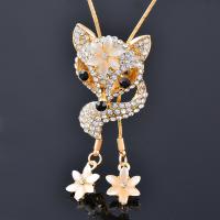 Rhinestone Brass Necklace, with Cats Eye, Fox, gold color plated, fashion jewelry & for woman & with rhinestone Approx 80 cm 
