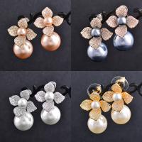 Cubic Zirconia Micro Pave Brass Earring, with Plastic Pearl, Flower, plated, fashion jewelry & micro pave cubic zirconia & for woman 25mm 