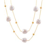 Natural Freshwater Pearl Necklace, 316L Stainless Steel, with pearl, with 5cm extender chain, Vacuum Ion Plating, Double Layer & fashion jewelry & for woman Approx 40 cm, Approx 43 cm 
