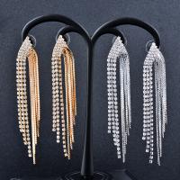 Fashion Fringe Earrings, Brass, Tassel, plated, fashion jewelry & for woman & with rhinestone 90mm 