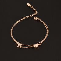 Brass Bracelets, Heart, plated, Double Layer & fashion jewelry & for woman Approx 19 cm 