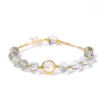 Quartz Bracelets, Green Phantom Quartz, with Plastic Pearl & Zinc Alloy, Round, gold color plated, fashion jewelry & for woman, mixed colors, 8mm,10mm Approx 19 cm [