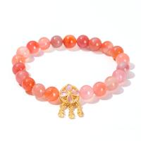 Agate Bracelets, Yanyuan Agate, with Zinc Alloy, Dream Catcher, gold color plated, fashion jewelry & for woman, pink 8mm Approx 19 cm 