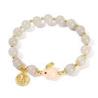 Jade Bracelets, with Zinc Alloy, Rabbit, gold color plated, fashion jewelry & for woman, white, 8mm,12mm Approx 19 cm 