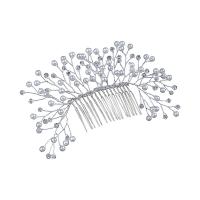 Braut Dekoratives Haarkämmchen, Zinklegierung, mit Kristall & Kunststoff Perlen, handgemacht, Modeschmuck & für Frau, Silberfarbe, 70x150mm, verkauft von PC