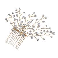Bridal Decorative Hair Comb, Zinc Alloy, with Crystal & Plastic Pearl, handmade, fashion jewelry & for woman, golden 