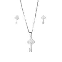 Fashion Stainless Steel Jewelry Sets, 304 Stainless Steel, Stud Earring & necklace, 2 pieces & fashion jewelry & for woman, silver color Approx 17.72 Inch 