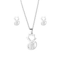 Fashion Stainless Steel Jewelry Sets, 304 Stainless Steel, Stud Earring & necklace, Cat, 2 pieces & fashion jewelry & for woman, silver color Approx 17.72 Inch 