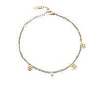 Stainless Steel Anklets Jewelry, 304 Stainless Steel, with 1.97inch extender chain, 18K gold plated, Double Layer & micro pave cubic zirconia & for woman, golden Approx 8.27 Inch 