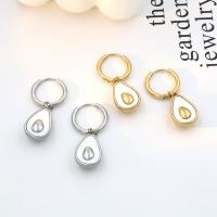 Stainless Steel Huggie Hoop Earring, 304 Stainless Steel, with Shell, Avocado, Vacuum Ion Plating, fashion jewelry & for woman 