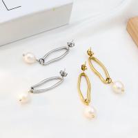 Stainless Steel Drop Earring, 304 Stainless Steel, with Plastic Pearl, Vacuum Ion Plating, fashion jewelry & for woman 