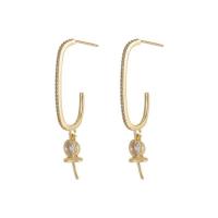 Brass Earring Drop Component, gold color plated, DIY & micro pave cubic zirconia, golden 