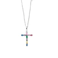Корень Циркон Микро вымощает латунь ожерелье, Латунь, с 5cm наполнитель цепи, Kресты, плакирован серебром, инкрустированное микро кубического циркония & Женский, Много цветов для выбора длина:40 см, продается PC