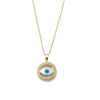 Evil Eye Jewelry Necklace, Brass, with 5cm extender chain, gold color plated, evil eye pattern & micro pave cubic zirconia & for woman & enamel cm 