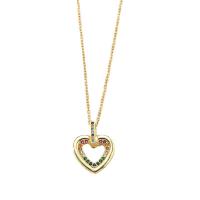 Cubic Zircon Micro Pave Brass Necklace, with 5cm extender chain, Heart, gold color plated, micro pave cubic zirconia & for woman cm 