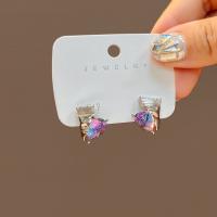 Zinc Alloy Stud Earring, with Cubic Zirconia, silver color plated, fashion jewelry & for woman, purple 