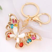 Zinc Alloy Key Chain Jewelry, Butterfly, plated, fashion jewelry & enamel & with rhinestone, golden 